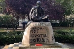 Mahatma Gandhi Statue in London vandalized, Mahatma Gandhi Statue in London breaking, iconic gandhi statue vandalised near london university, London