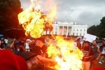 white house, white house, 2 protesters arrested for burning u s flag outside white house on american independence day, American independence day
